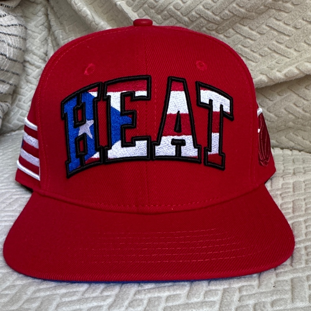 Red Miami 'HEAT' Snapback Cap with Puerto Rican Flag